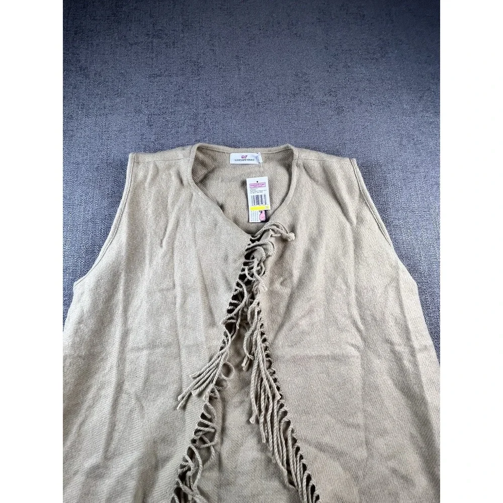 VINEYARD VINES Open‎ Front Fringe Vest Sweater Oatmeal Heather Women's M NWT